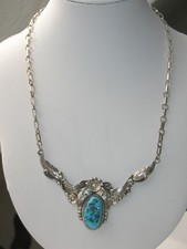 Indianerschmuck Navajo SILBER KETTE TÜRKIS Super DESIGN ausgefallen Meister "TC"