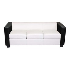 B-Ware 3er Sofa Couch Loungesofa Lille, Kunstleder/Leder weiß/schwarz