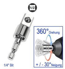 1/2" 360° Gelenk Bit Akku Schrauber Bit Adapter 1/4" auf 1/2" Nuss Aufnahme