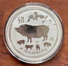 Lunar II Perth Mint 2019 Year of the Pig Schwein 2Oz Silber 2 AUD stmplgl.