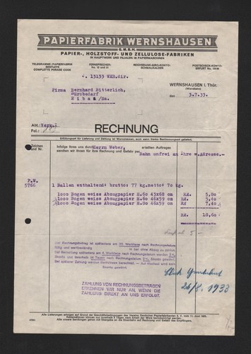 Wernshausen rechnung 1933 - rechnung,