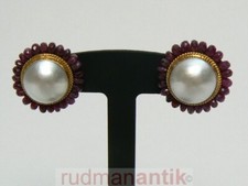 OHRCLIPS GOLD 750 MABE-PERLE und RUBINE - RAJOLA ITALIEN punziert signiert
