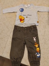 Set Gefütterte Hose grün & Oberteil blau weiß -gestreift Winnieh Pooh Gr. 80 H+M