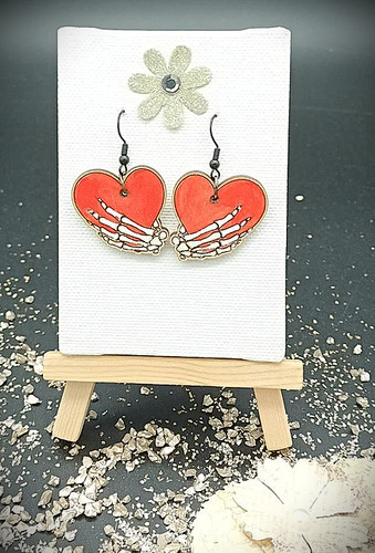 Ohrringe aus holz herz - ohrringe, rot