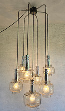 Deutsche Plange Leuchten 7 Glaskugel kaskadenförmige Hänge-Deckenleuchte, 70er