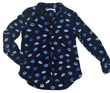 ZARA Bluse Blau Schwarz Muster Print 