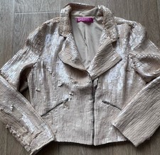Hochwertige Pailettenjacke Bikerjacke Sienna Impressionen Neu 40 Beige