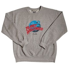 Planet Hollywood Sweatshirt Herren M Grau Paris Grafik Logo Print Bündchen Crew Gildan