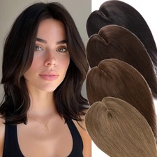 Damen DICK REMY Echthaar Clip In Topper Toupet Human Hair Extensions Perücke DE
