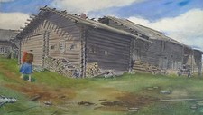 UNBEKANNTER MALER -BERGBAUERNHOF -ÖSTERREICH ? TIROL ?- AQUARELL UM 1900