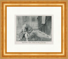 Bogenschießen in Japan Aufziehen Sehne auf Bogen Tracht Faksimile SP 295 Gerahmt