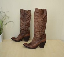 schöne italienische Damenstiefel Gr. 37 Used-Look Stiefel braun gerafft