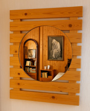 Retro Wandspiegel 80er Jahre 90x100cm aus Kiefernholz