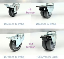 1x 4x 8x Lenkrollen mit Bremse Ø50mm Ø75mm 1xRolle 2xRollen Aufnahme M10