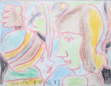 Miklós Németh, Mutter und Kind, 1984, Gemälde mit Farbstiften auf Papier (auf...