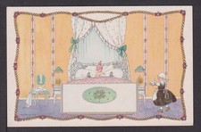 Art Deco Künstler Ansichtskarte sign Mela Koehler Wien Frühstück im Bett