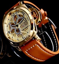 Mega Edle Forsining Herren Männer Automatik Uhr Gold Farben mit Lederarmband