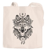 Jute Bag Wolf Zentangle Boho