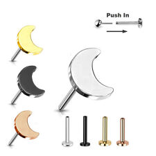 1,2mm Titan Stecksystem Labret Mini Mond Nasen Ohr Piercing Push in Pin Gold Sil