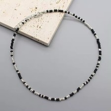 DAMENKETTE MODESCHMUCK ROCAILLES GLASPERLEN MIT VERLÄNGERUNG SCHWARZ WEISS