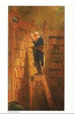 Ak mit Gemälde "Der Bücherwurm" von Carl Spitzweg