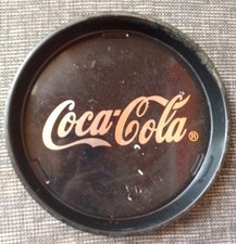 Coca Cola Tablett Schwarz Silber Metall Rund 34cm Vintage