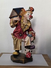 Große Holzschnitzerei Holzfigur Clown Glückliche Clownfigur Coloriert 33 cm