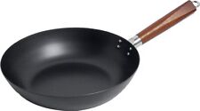 Wok Pfanne 30 cm Ø Eingebrannt Carbon Stahl flacher Boden Gas Induktion Ceran El