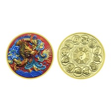 Medaille Chinesische Drache, China Drache, mit 12 Sternzeichen vergoldet
