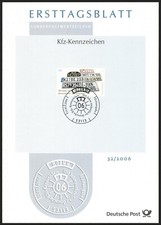 Ersttagsblatt ETB 32/2006 - "100 Jahre einheitliche deutsche KFZ-Kennzeichen"