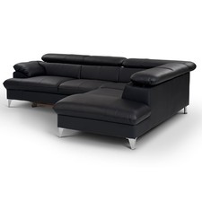 Ecksofa - schwarz - Leder - Basismodell - Recamiere rechts Sofa Wohnlandschaft