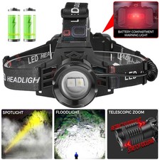 100W LED Fernlicht Stirnlampe Super hell Camping Helmlampe USB Wiederaufladbar