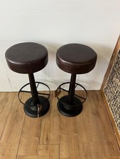 NKUKU Narwana Leder und Eisen Bar runder Hocker, DUNKELBRAUN Paar