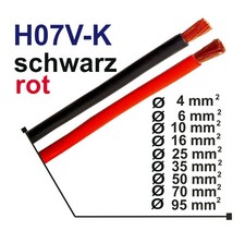 Batteriekabel H07V-K   Ø 6mm² bis Ø 95mm²  rot  schwarz  Stromkabel - Meterware