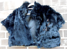 Edle Kurze Bolero Jacke Pelzjacke Stola Pelzkragen Echtfell Schwarz RABBIT Gr. L
