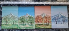 4 kl. handgemalte Bilder:  Frühling, Sommer, Herbst und Winter auf Spanplatte