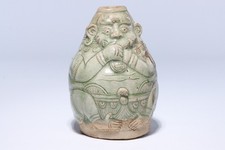 Dämon Vase altes Keramik Gefäß Relief Figur Seladonglasur grotesker Affe Khmer ?