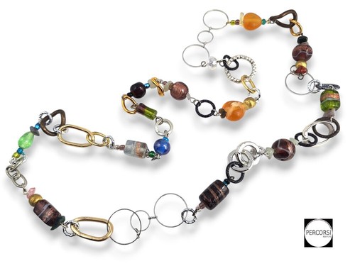 Lange silver foild glaskette - silver,