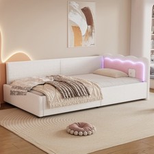 Tagesbett Schlafsofa Kinderbett 90x200cm mit LED Beleuchtung und Lattenrost Weiß