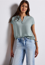 Street One | Split Neck Bluse in Unifarbe | Farbe: arona blue 17020, 345728
