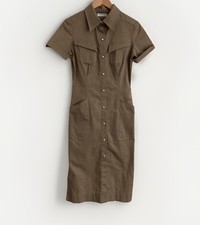 Thierry Mugler kleid khaki beige knöpfe taschen baumwolle