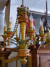 Italienischer Florentiner Barock Stil Kronleuchter polychrome Holz Metall Lüster