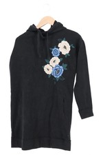 HOLLISTER Hoodie Kleid Damen Schwarz Blumen Bestickt Freizeitkleid Gr. S 36