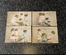 Vintage alte Postkarten 1900er Mädchen mit Schubkarre