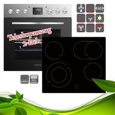 Einbau Herdset Edelstahl Backofen Kochfeld Glaskeramik Grill Teleskopauszug NEU