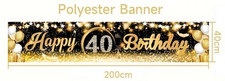 40. Geburtstag Banner Schwarz + Gold  40 x 200 cm "Happy 40 th Birthday" Deko