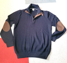 ??BUGATTI Herren Strick Pullover Troyer Leder Besatz dunkel blau Gr. L NEU??