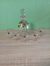 Altes Likörservice Karaffe und 5 Gläser, Handbemalt , Mundgeblasen 