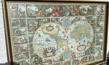 Antike Weltkarte mit Rahmen 96x64 cm