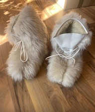 Orig vintage Fell Stiefel Boots Gr 38  blond-braun retro Damen echt Pelz